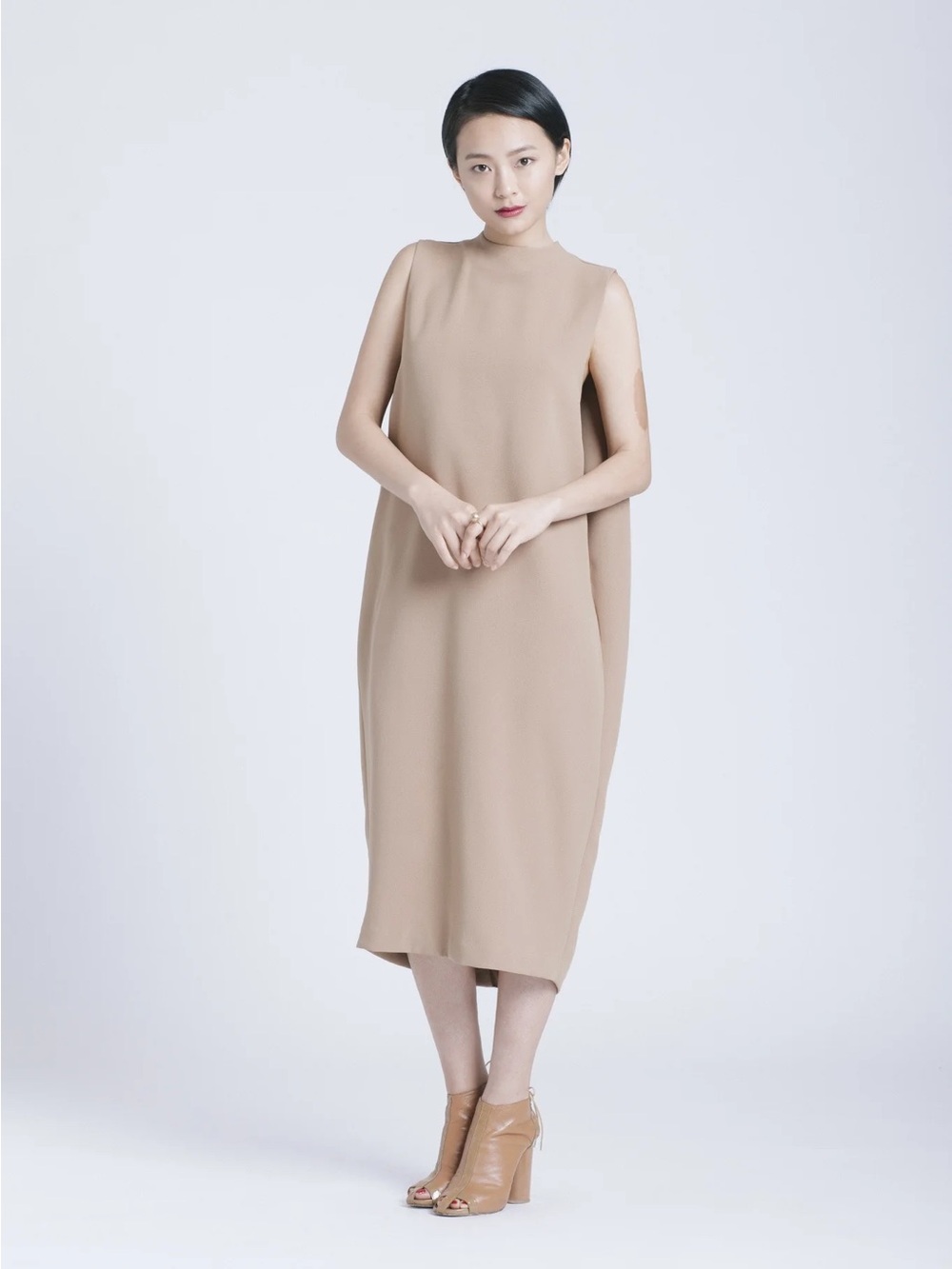 Kaarem Dill High Collar Dress in Camel